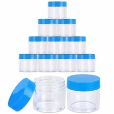 12 Pieces 30G/30ML Round Clear Cosmetic Sample Jars Container Blue Lid BPA Free