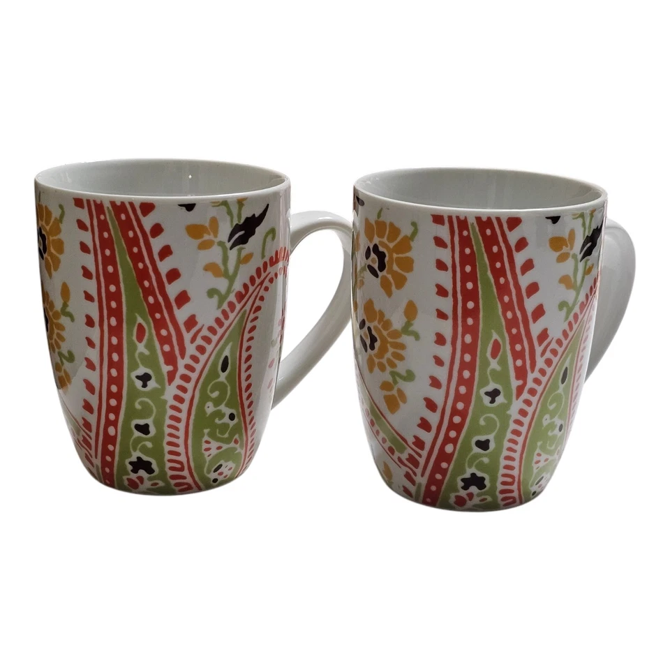 Conjunto de 2 canecas de café Rachael Ray Paisley K014 sem batatas fritas crazing ou mancha - Imagem 4 de 4