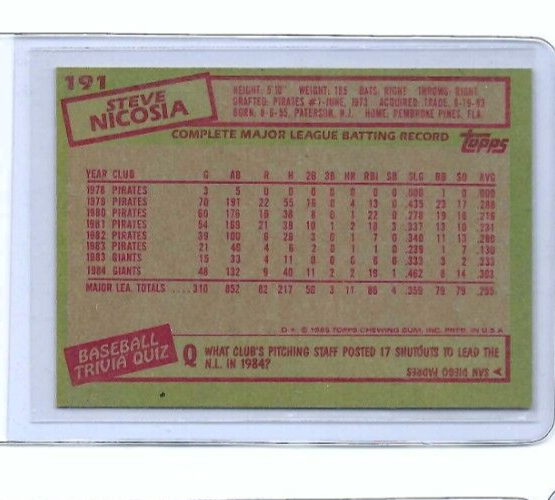 1985 Topps Steve Nicosia Signed Autograph #191 Baseball Card | eBay