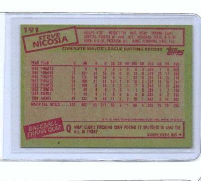 1985 Topps Steve Nicosia Signed Autograph #191 Baseball Card | eBay