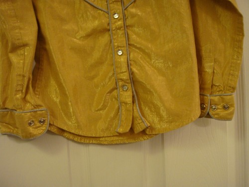 WALLS GIRLS WESTERN DRESS SHIRT GOLD SHIMMER SILVER TRIM RHINESTONE SNAPS SZ 6 S - Picture 4 of 7