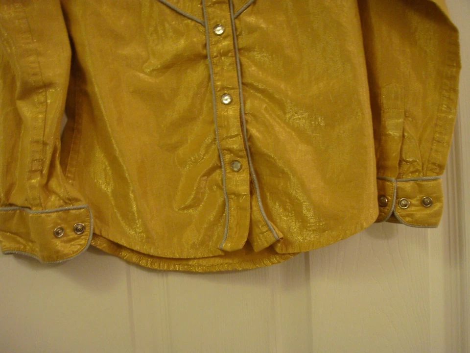 CAMISA DE VESTIR WESTERN WALLS NIÑAS ORO BRILLO PLATA RIBETE ESTRÁS BROCHES DE PRESIÓN TALLA 6 S Foto 4 de 4