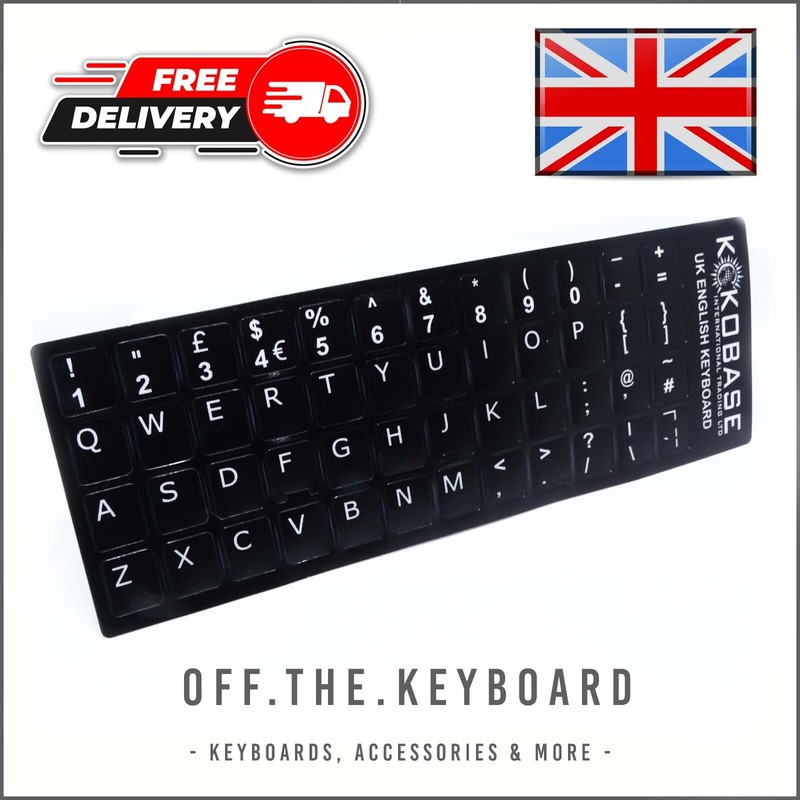 UK English Black Keycap Stickers QWERTY Keyboard Desktop, Laptop, Computer, PC