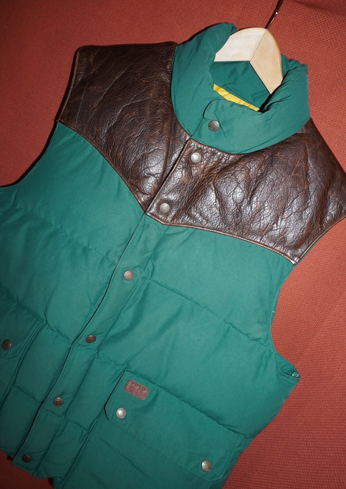 VTG RARE Men’s Polo Ralph Lauren Western V puffer Leather Yoke Vest