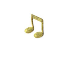 Music - Musical Note - Double Note - Gold Metallic Embroidered Iron On Patch