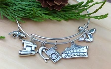 Alaska Vacation Cruise with Camera & Binoculars Silver charms Expandable Bangle 
