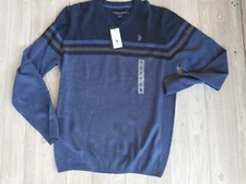 Men's Medium Blue/Gray V-Neck Long Sleeve Pullover Sweater NWT US Polo Assn