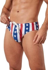 Men's Swim Briefs American Flag Stars and Stripes Patriotic Fourth of July Trunk