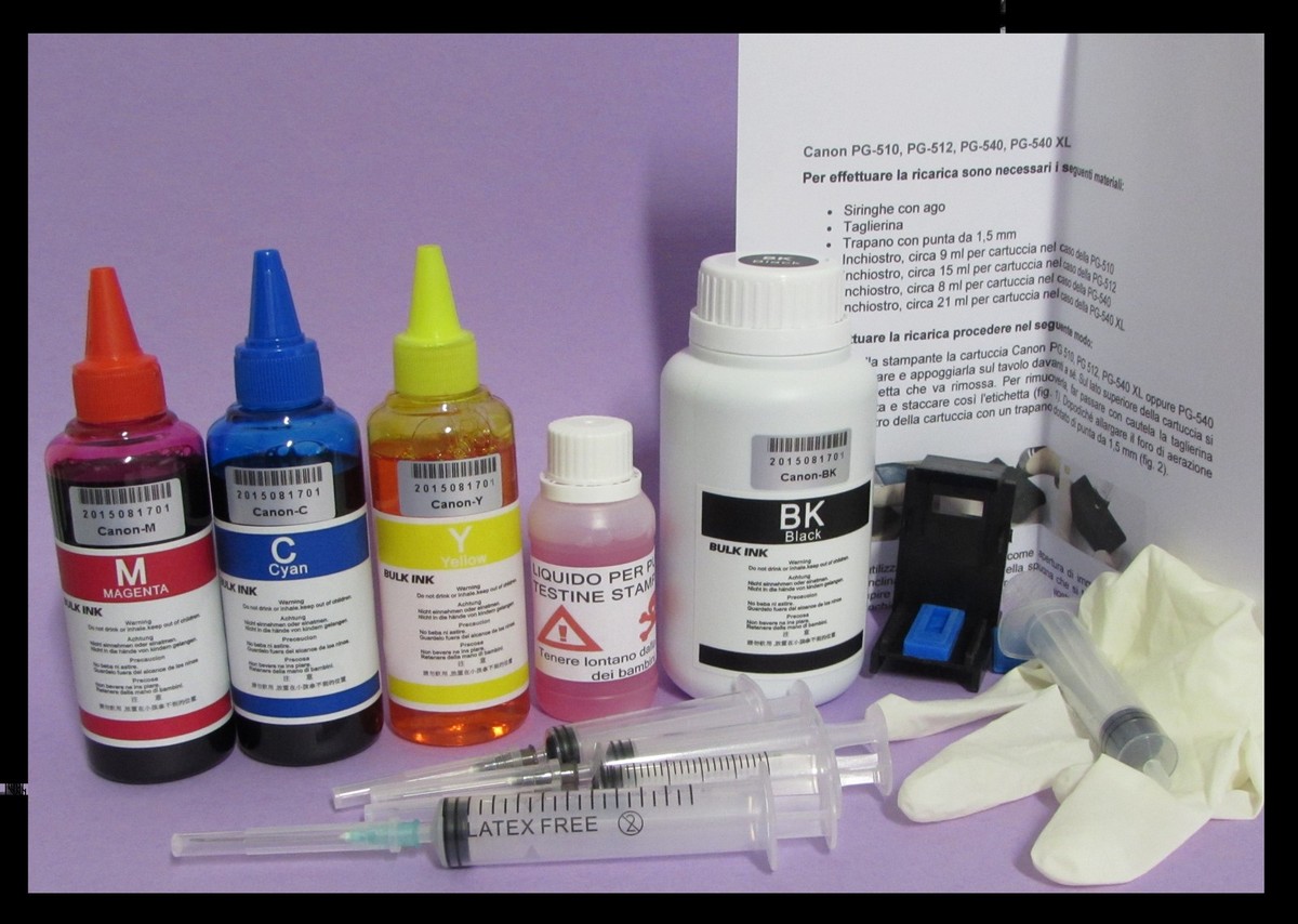 Kit Ricarica Inchiostro Nero Per Cartucce Canon PG-540 E PG-540XL