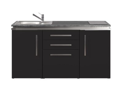 Stengel Miniküche Designline MD 160 Schwarz mit Kühlschrank, 160 cm