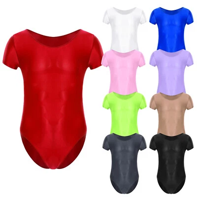 Herren Sportbody Kurzarm Gymnastik Tanz Trikot Glänzende Bodysuit Unterhemd Top - Bild 1 von 3