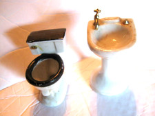 White Porcelain Sink and Toilet Dollhouse Furniture