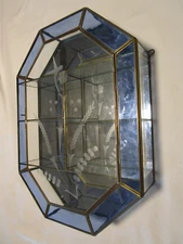 Vintage Wall Mirrored Curio display stained etched Glass w/Brass framed 16.75" t