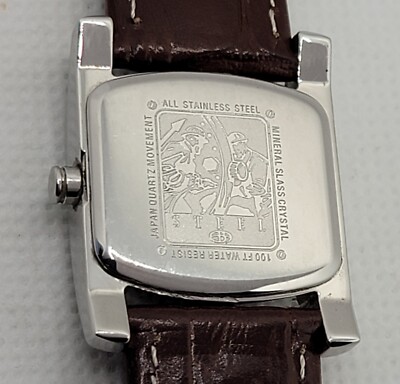 Ladies Berenger Steel Rectangle Silver Tone Case Brown Strap  display picture 2