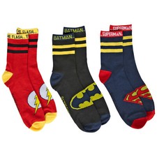 Justice League Heroes Symbols 3-Pair Pack of Crew Socks Multi-Color