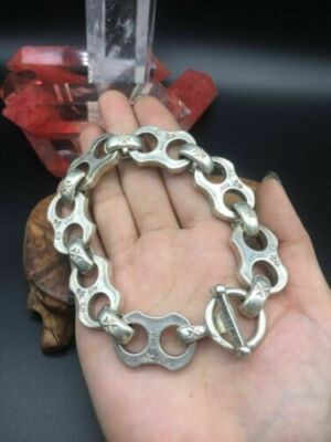 Asian old miao silver hand cast cool statue bracelet jewel gift