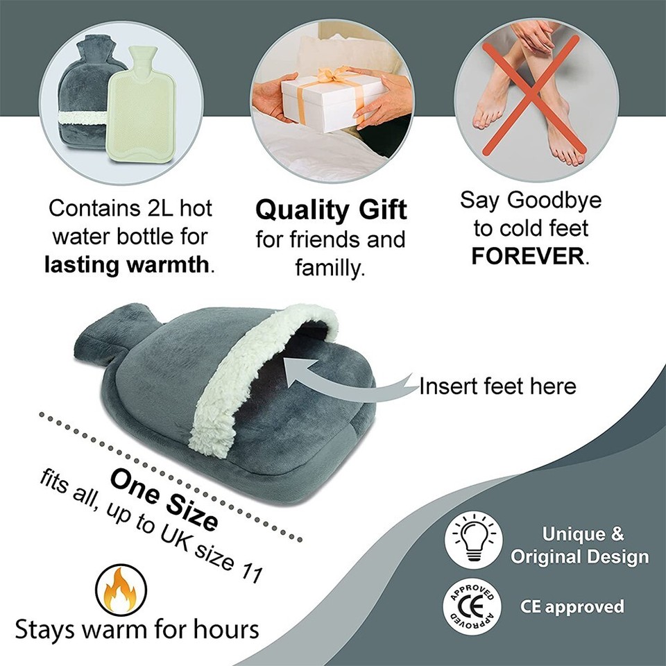 Heated Foot Warmer Hot Water bottle Foot Muff Snug feet warmer Grey