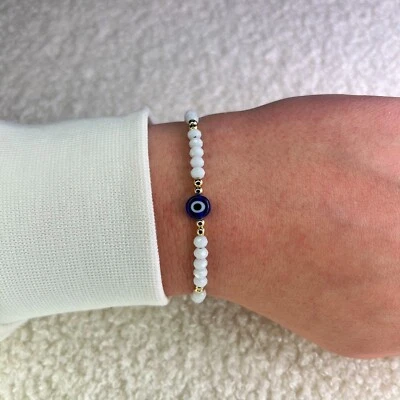 Weißes Böses Auge Armband Nazar, Mal De Ojo Perlenarmband, Boncuk Perlenarmband - Bild 1 von 4
