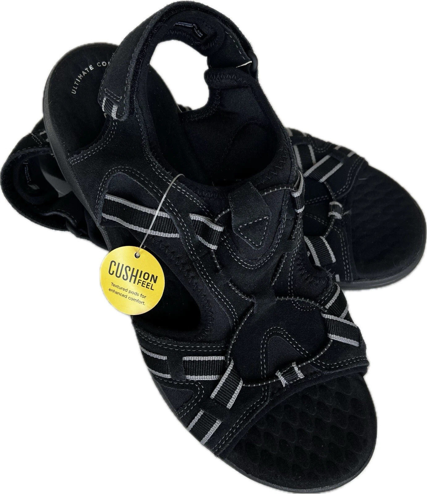 Nuovi sandali sportivi Clarks Saylie donna 11M neri scamosciati tinta unita punto contrasto