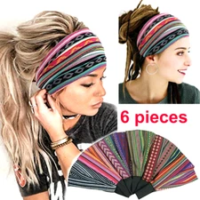 6pcs Women's Boho Headband Wide Yoga Stretchy Hair Headwear  Headwrap Sport Lot