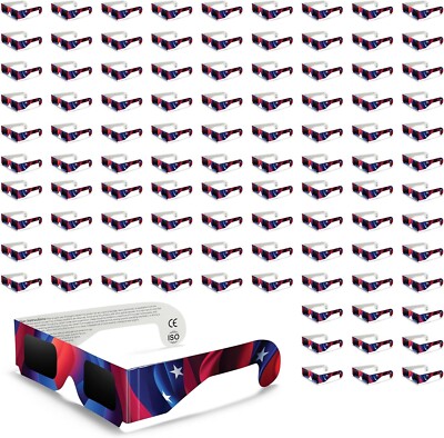 Solar Eclipse Glasses 100 pack - 2024 CE and ISO Certified American Design