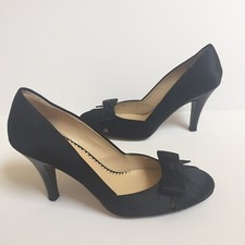 Womens Oscar de la Renta Black Satin Pump Heels with Bow Detail Sz 7.5 M