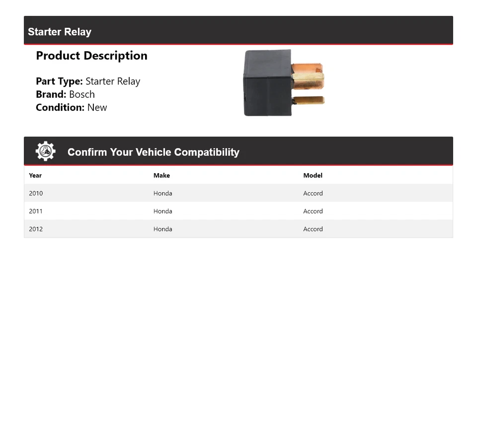 For 2010-2012 Honda Accord Bosch Starter Relay 2011 - Image 2 of 4