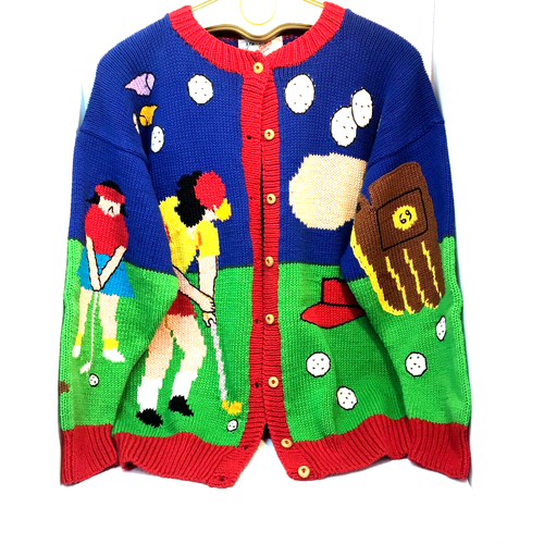 Cotton Salsa Sweaters Golf Theme RARE Novelty Hand Made In Peru Vintage Colorful - Picture 2 of 21