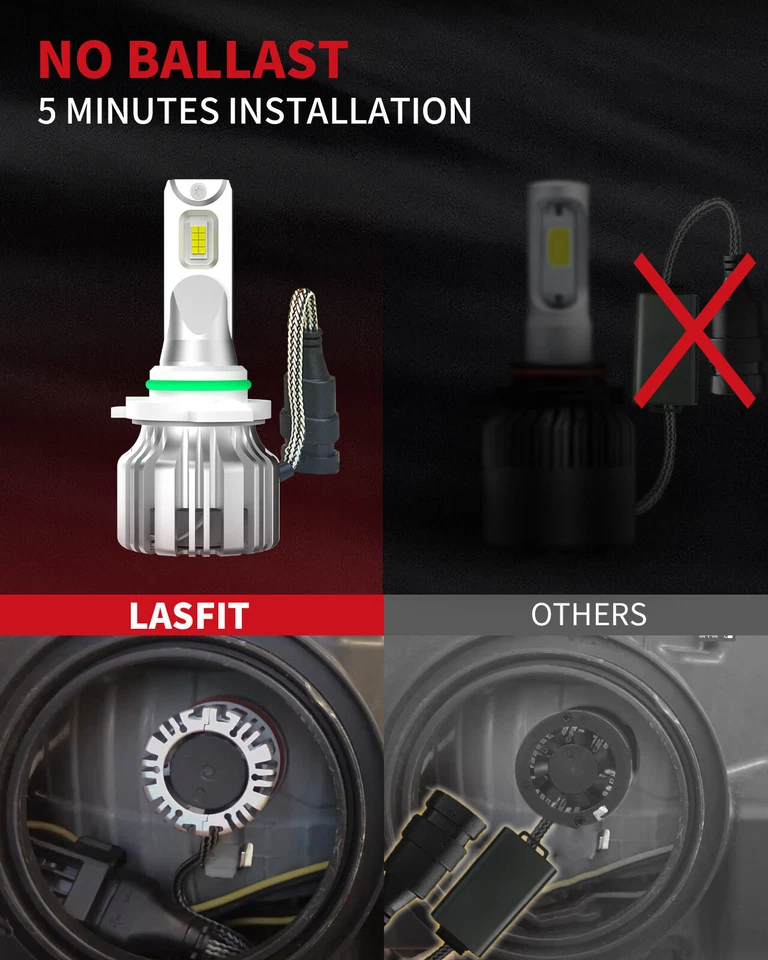 2x Kits de conversión de bombillas de faros LED LASFIT 9012 HIR2 6000K bombilla de haz alto bajo Foto 3 de 4