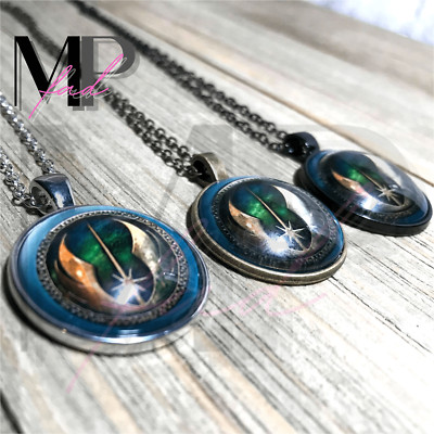 Star Wars Necklace Pendant Cabochon Jedi Order Black Bronze Silver Chain ECHOBLU