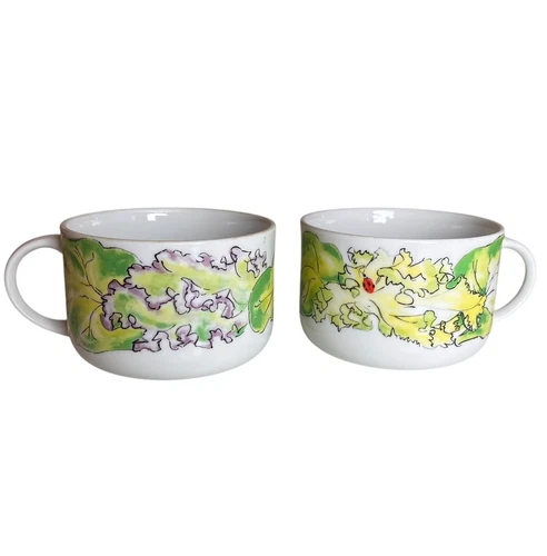 Vintage Tastesetter By Sigma Laitue Soup Mug Pair Lettuce Ladybug Japan #399