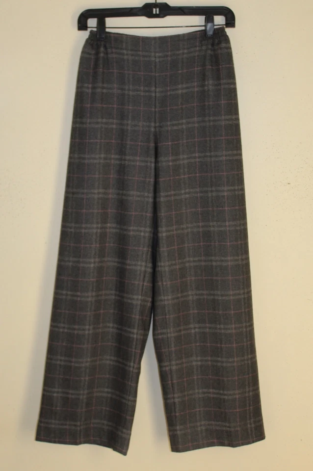Pantalones Eskandar Talla 0 100% Cachemira Gris Rosa Cuadros Pantalones Frente Plano