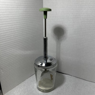 Vintage Two Cup  Green Handle Acme Glass Food Nut Chopper Made In USA