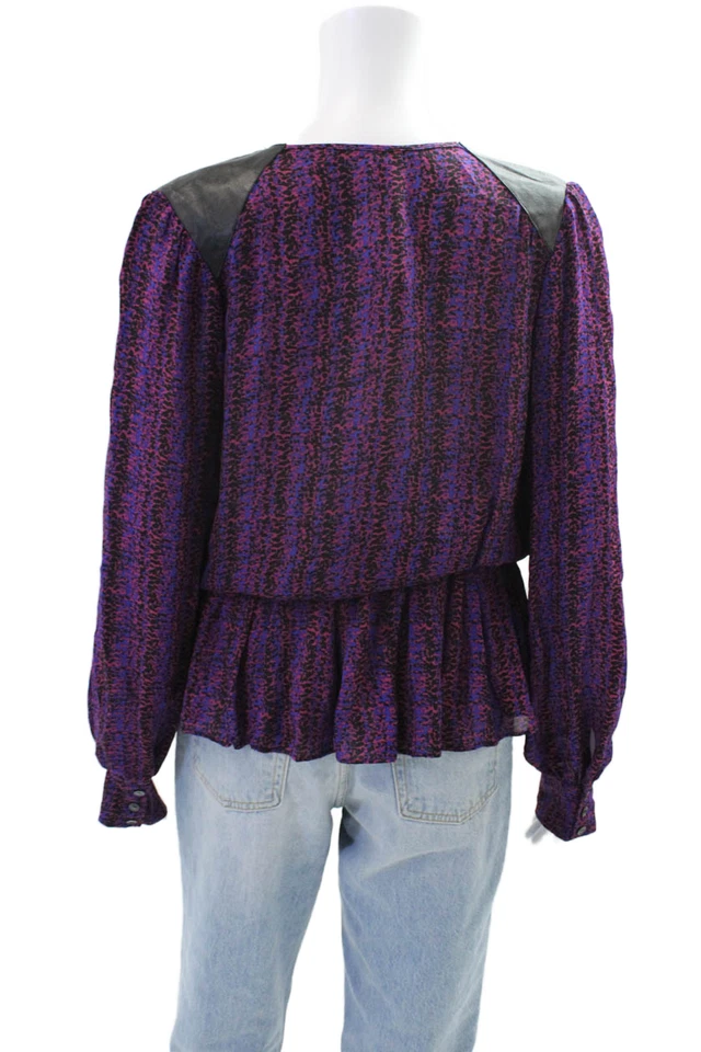 Parker женщин шелк напечатано v-образным вырезом длинным рукавом пеплум блузка верхний фиолетовый размер M - Изображение 3 из 4