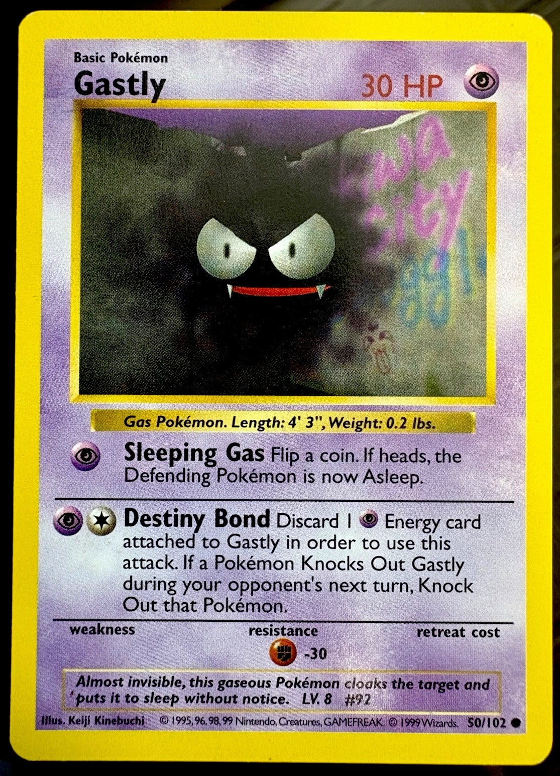 Pokémon TCG: 1999 Gastly 50/102-SHADOWLESS- Vintage Pokemon Card- Base Set