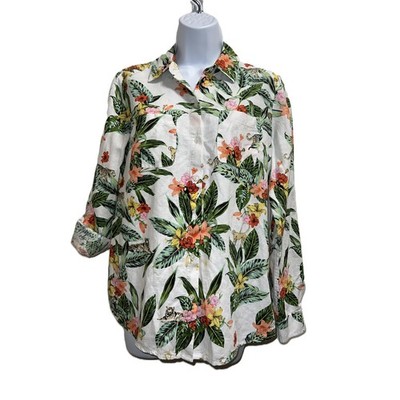 Tropical Resortwear Charter Club Lux Linen/Cotton Floral Button Shirt Women S