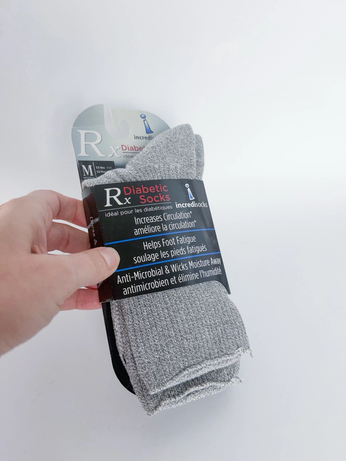 **NEW** Incrediwear Unisex Circulation (DIABETIC) Crew Socks GREY SIZE MEDIUM