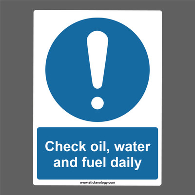 CHECK OIL, WATER AND FUEL DAILY MULTI SIZE STANDARD OR GLAS AUFKLEBER SCHILD