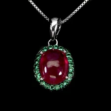 925 Sterling Silver Necklace Oval Ruby 9x7mm Natural Gemstone Jewelry 18inches