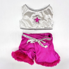 Build A Bear Dance Costume Pink Silver Sequin Star Fur Sparkle Teddy Set - READ