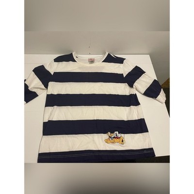 Vintage 00's Disney Store Mickey Mouse & Pluto Women's Large Striped Shirt y2K