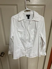 Liz Claiborne White Linen Button Up Long Sleeve Shirt Size 16