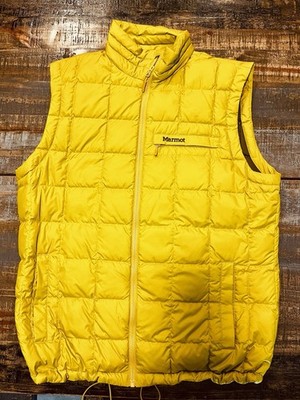 Marmot Mens Mustard Down Insulated Puffer Vest Full Zip Pockets XL