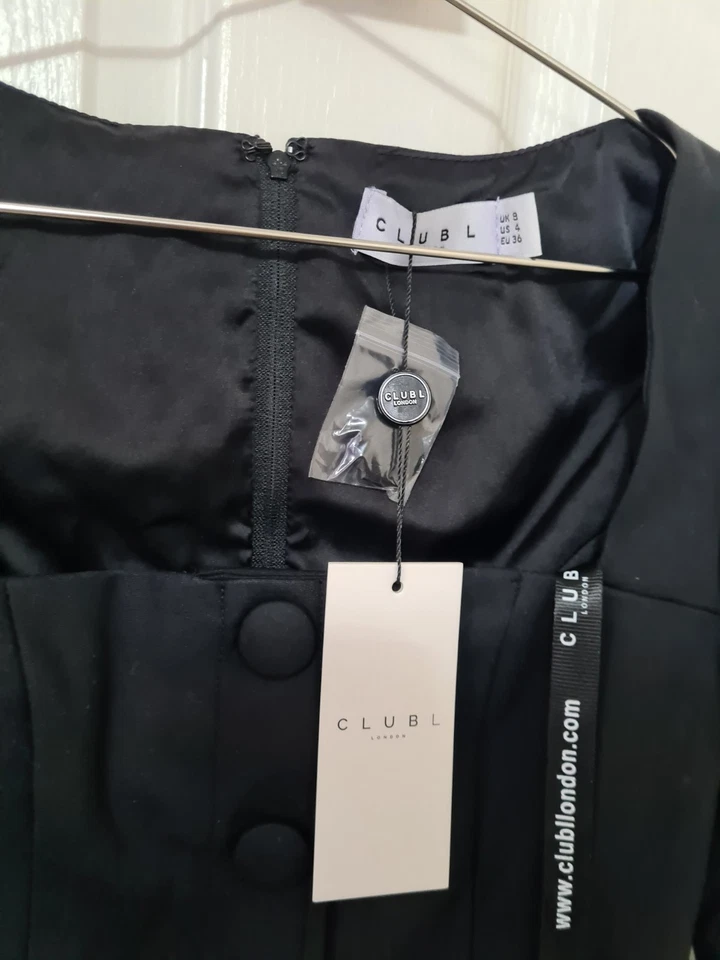 Club L Andie Black Tailored Square-Neck Mini Dress - Image 3 of 4