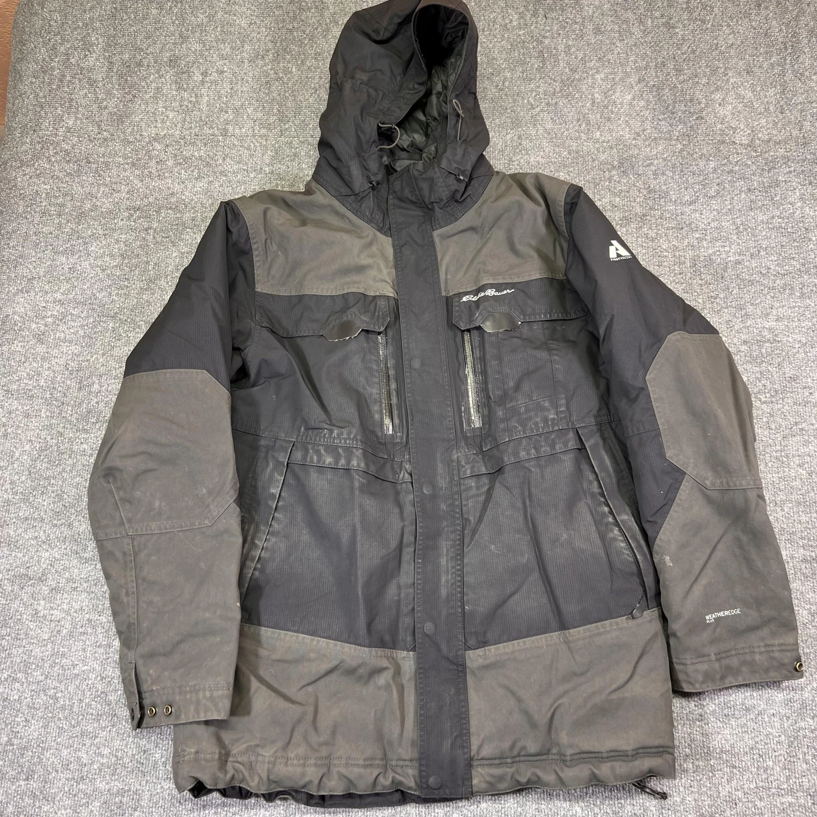 Eddie Bauer First Ascent WeatherEdge Jacket Mens Large Black Hooded Ski Snow