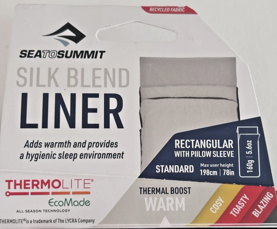 Sea To Summit Silk Blend Grey Rectangular Sleeping Bag Liner Standard/Long- NEW! - Image 2 of 4