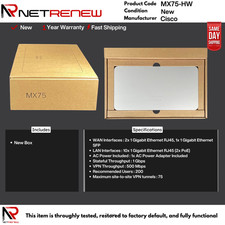 NEW Unclaimed -Cisco Meraki MX75-HW Security Appliance Firewall