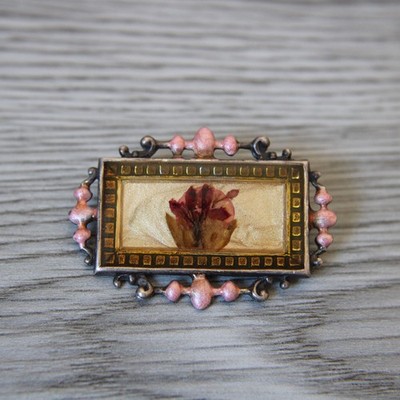 4 cm, Milion Solis Brosche mit Trockenblumen, Vintage Brosche, Art Deco Brosche