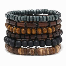 6PCS Wodeen Braided Wrap Leather Bracelet for Men Vintage Life Wood Beads Fashio