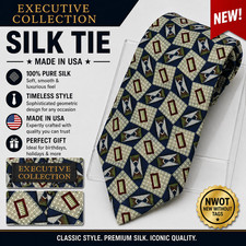 New Men's Executive Collection Tie Blue Geometric Silk Made in USA NWOT